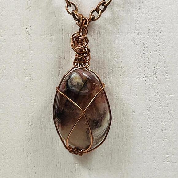 Handmade Wire Wrapped Agate Cabochon Necklace Pendant - Picture 1 of 3